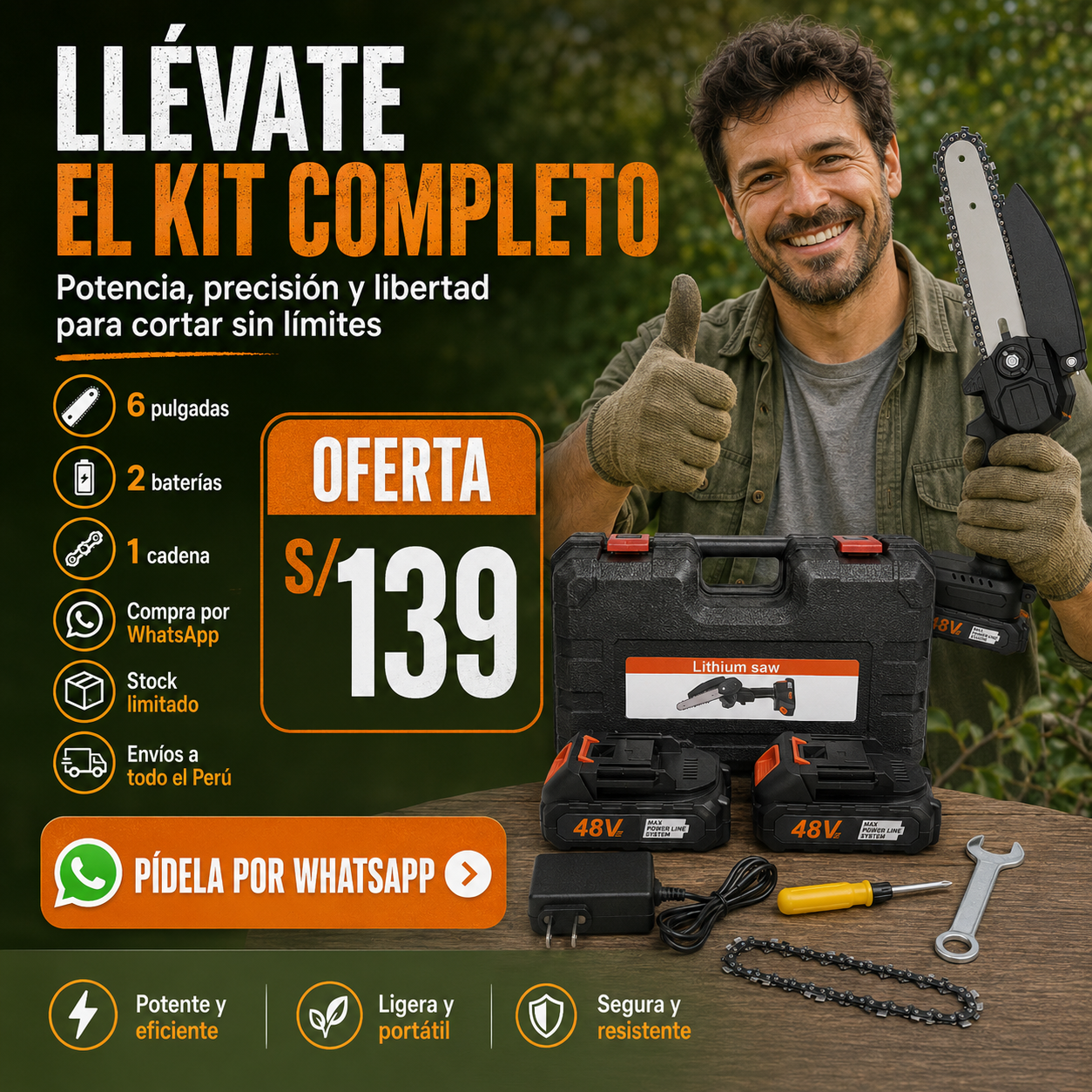 Mini motosierra inalámbrica 48V de 6 pulgadas